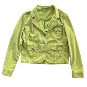 Aeropostale Womens XL Lime Green Corduroy Button Front Collar Cropped Jacket Y2K